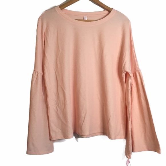 Xhilaration Bell Sleeve Waffle Knit Peach Sleep Top Sleepwear Pajama Large L - Picture 2 of 9